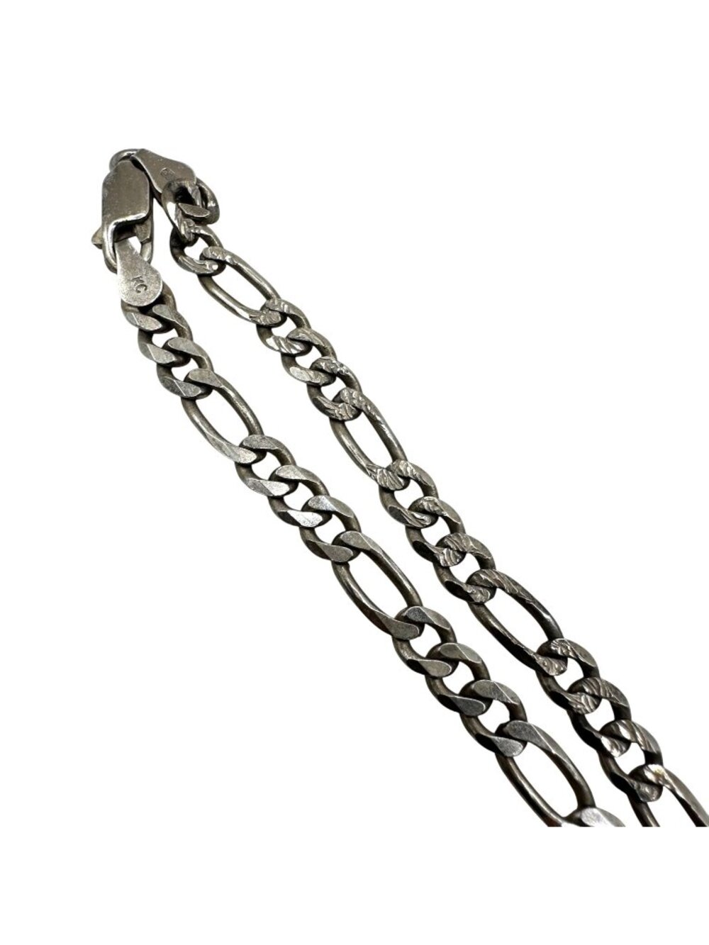 Italy Sterling 925 Silver Figaro Textured Chain Necklace 20" 16 grams Vintage
